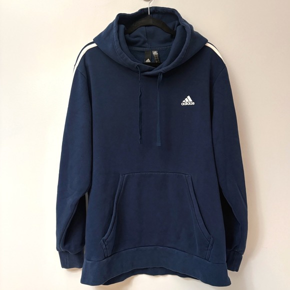 adidas Other - Adidas Mens XL Hoodie Navy Blue White 3 Stripe Pullover‎ Sweatshirt